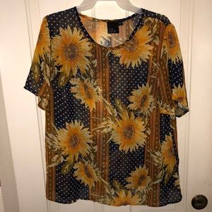 ASOS Curve Sheer Patterned Sunflower Shirt Size 14